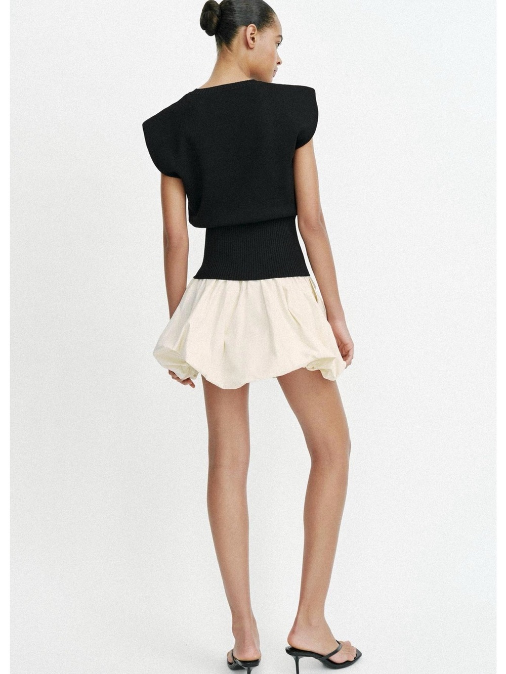 Zara Black Shoulder Pad  Ribbed-Waist Knit Top - Picture 5 of 8